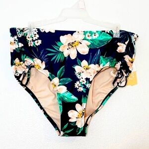 Kona Sol High Waisted Medium Coverage Tropical Floral Bikini Bottom Sz 16W/18W